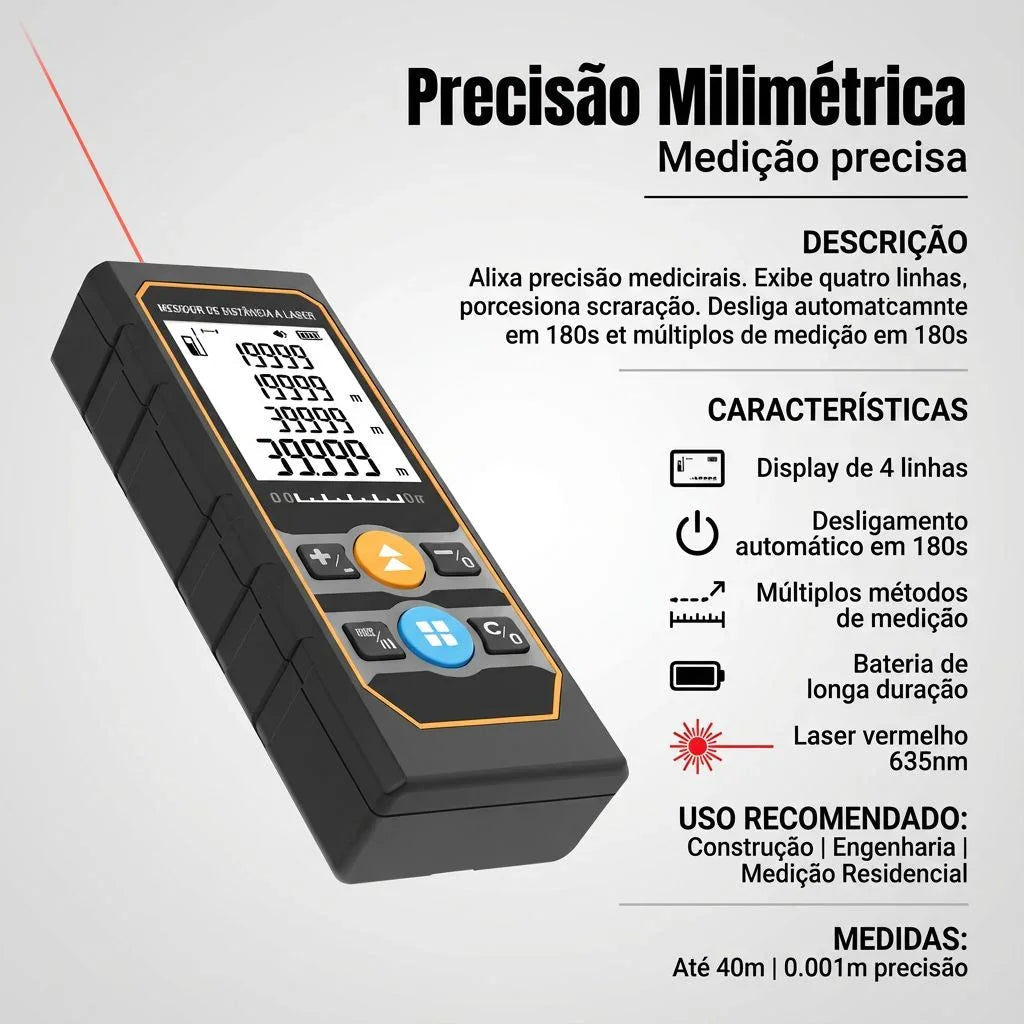 Trena a Laser de 40m Modern Lar™/ Medições Rápidas e Precisão