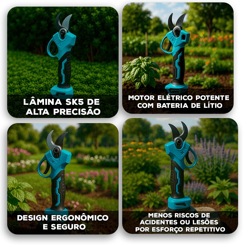 Tesoura de Poda Modern Lar™ com Lâmina SK5 e Motor Elétrico / Design Ergonômico para Cortes Limpos e Rápidos no Seu Jardim!