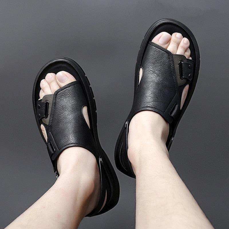 Sandália Masculina Fênix™ em Couro Genuíno / A Sua Melhor Escolha em Conforto, Estilo e Praticidade!