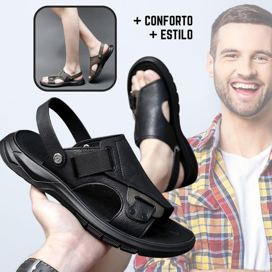 Sandália Masculina Fênix™ em Couro Genuíno / A Sua Melhor Escolha em Conforto, Estilo e Praticidade!