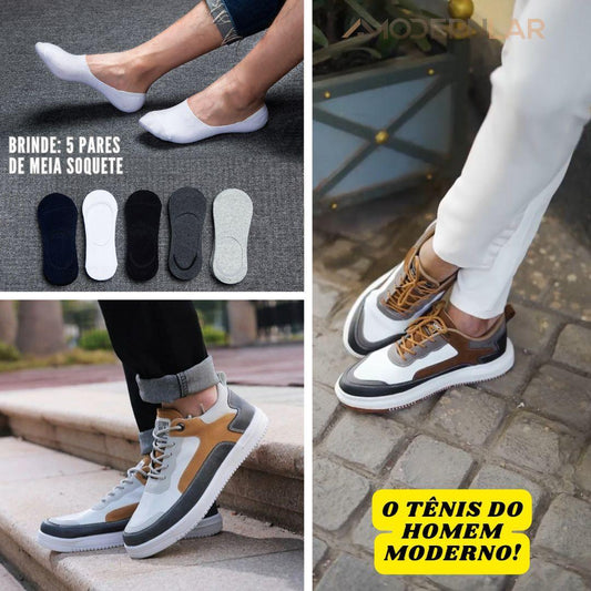 Tênis Casual Esporte Fino UrbanFlow™ / + De Brinde Pacote com 5 Pares de Meias Invisíveis
